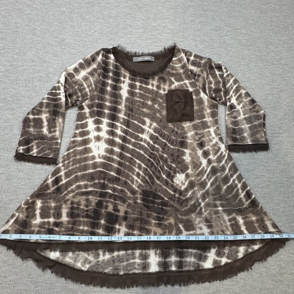 Coin 1804 Womens Brown Tie Dye 3/4 Sleeve Blouse Fringe Trim Sheer Panel Size S - Picture 13 of 14